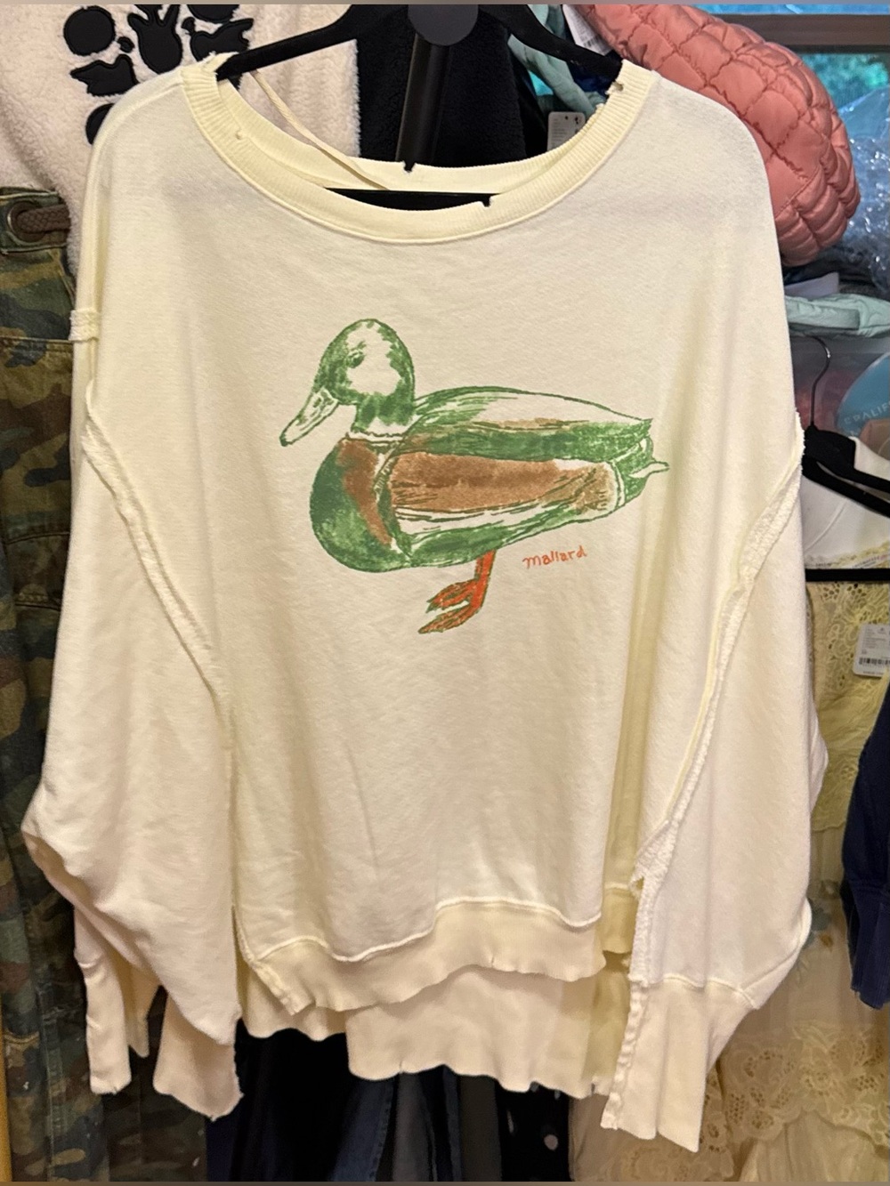 NWT Free People We The Free Graphic Camden Pullover - duck combo mallard - Large - Picture 11 of 12